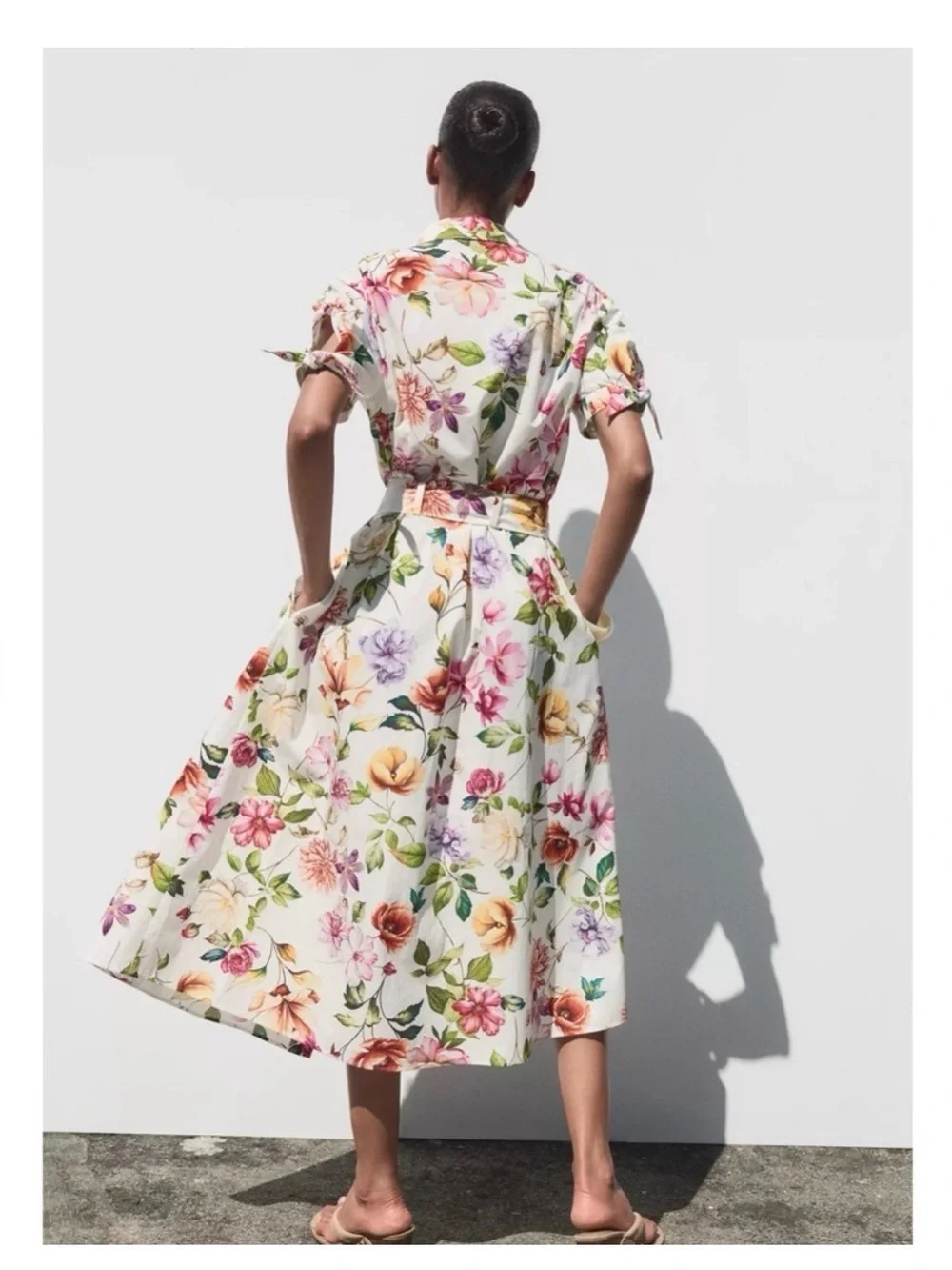 ZARA BELTED FLORAL PRINTED POPLIN MIDI SHIRT DRESS NEW W/TAGS - Picture 4 of 11